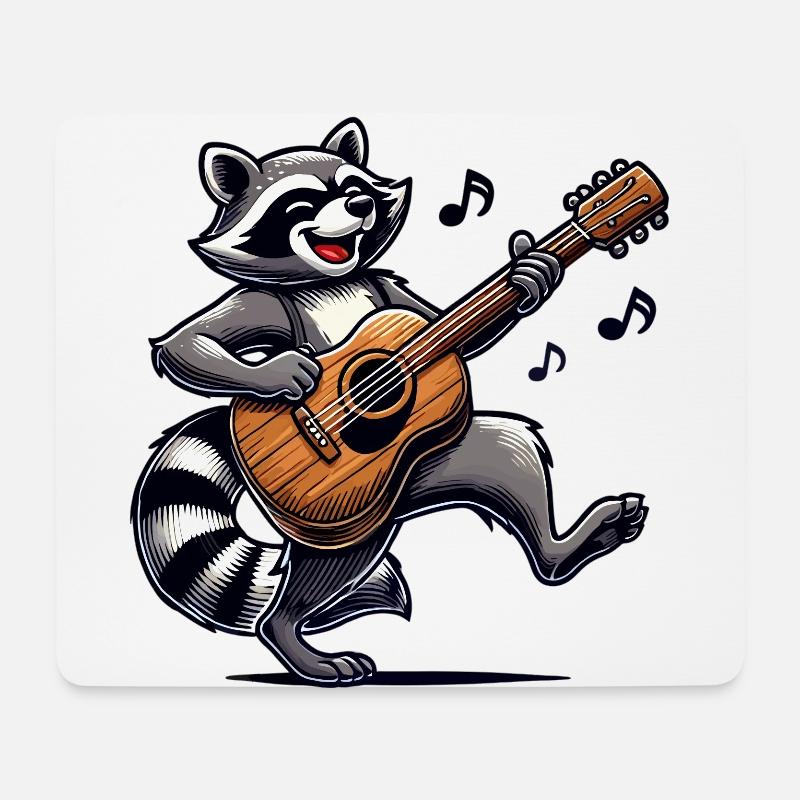 Waschbär Gitarre Musik - Mousepad (Querformat) - Weiß