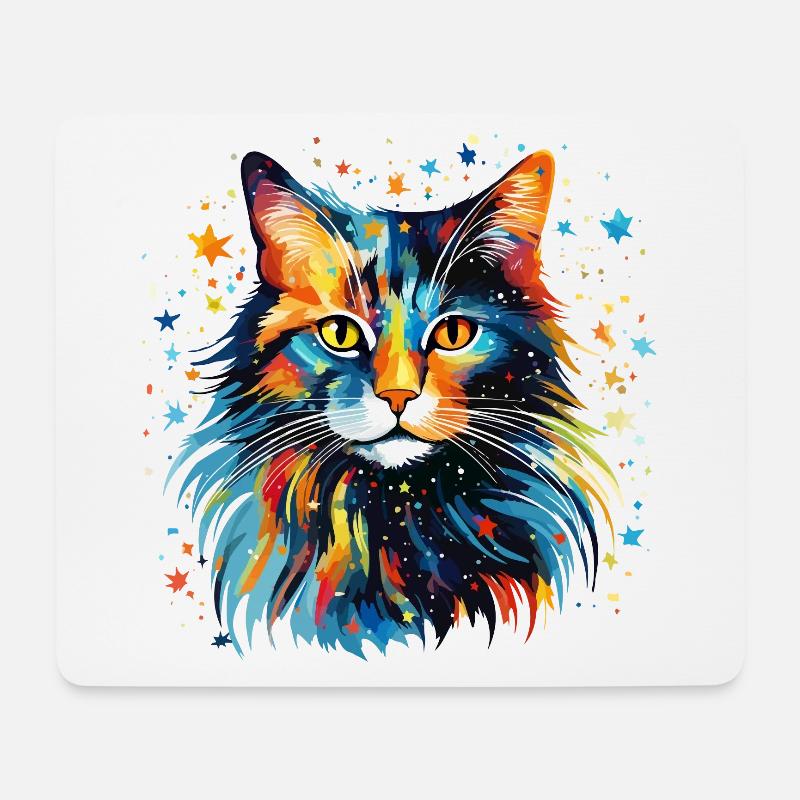 Bunte Katze Aquarell Farbenfroh Kunst Magisch - Mousepad (Querformat) - Weiß