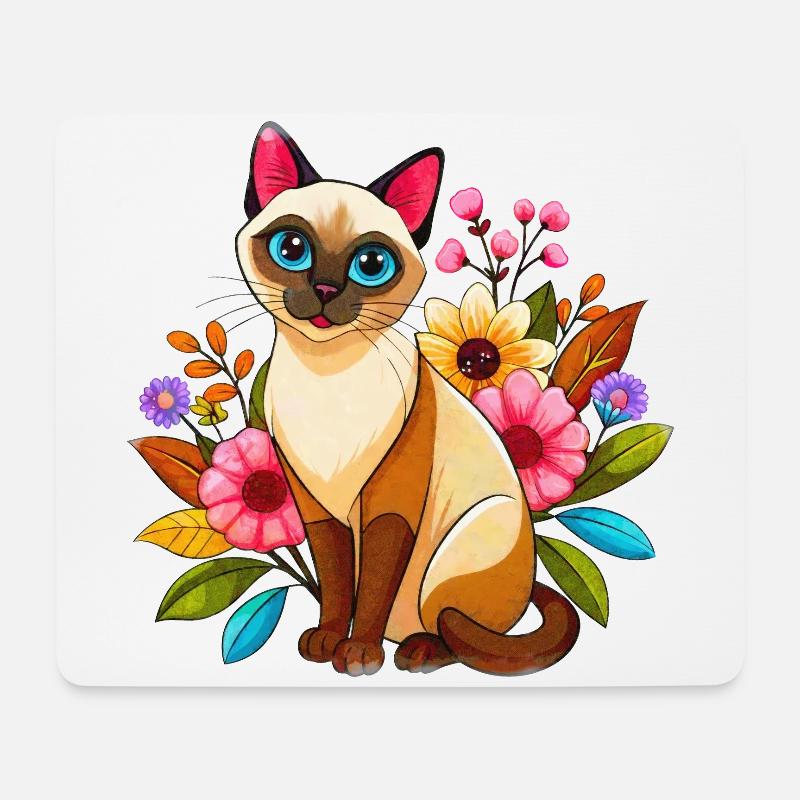 Siamkatze im Garten - Mousepad (Querformat) - Weiß