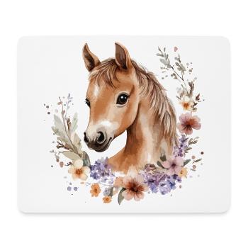 Cheval Fleurs Cheval Fille Poney Mignon Mignon - Tapis de souris (format paysage) - blanc - Devant