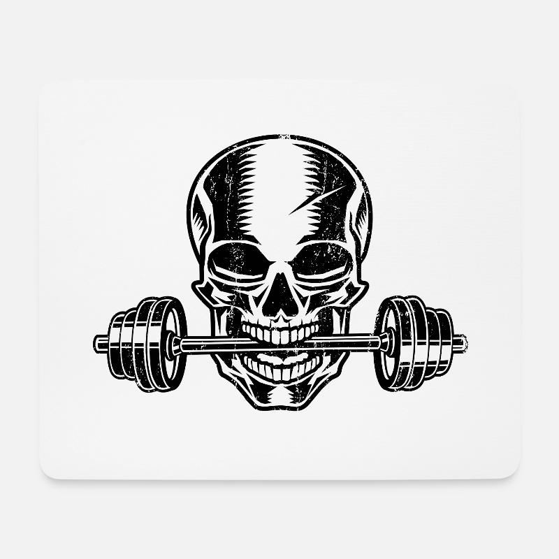 hantel totenkopf fitness - Mousepad (Querformat) - Weiß
