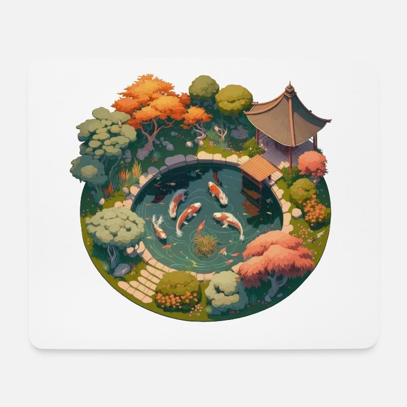 Japanischer Garten mit Koiteich - Mousepad (Querformat) - Weiß