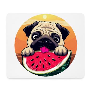 Mops mit Melone bei Sonnenuntergang, Sommerliches - Mousepad (Querformat) - Weiß - Vorne