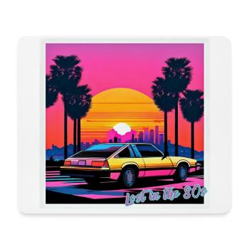 80s car on the road to Los Angeles - Mouse Pad (horizontal) - white - Front