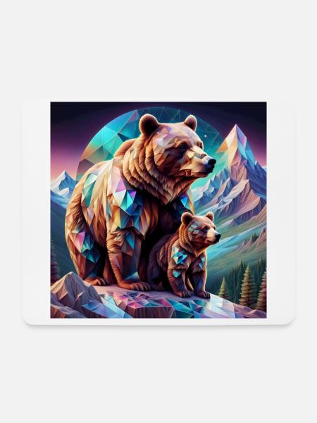 Schöne Bärenmama und ihr Junges - Mousepad (Querformat) - Weiß