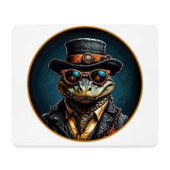 Alligator cool avec chapeau, lunettes de soleil et costume - Tapis de souris (format paysage) - blanc - Devant