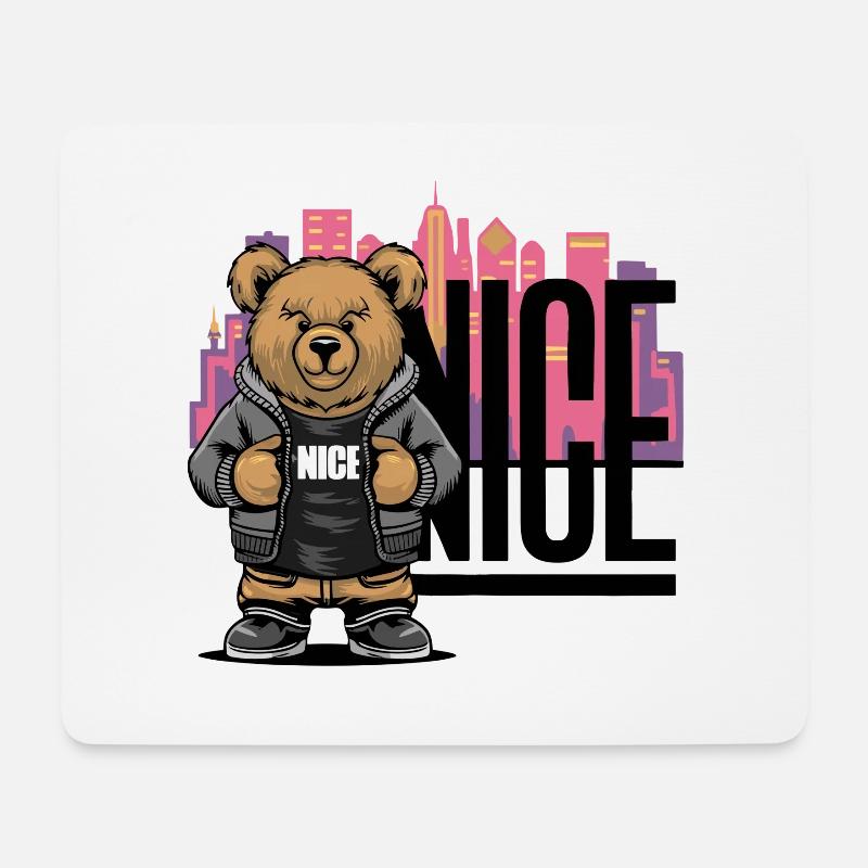 Cooler „Nice“ Teddy - Mousepad (Querformat) - Weiß