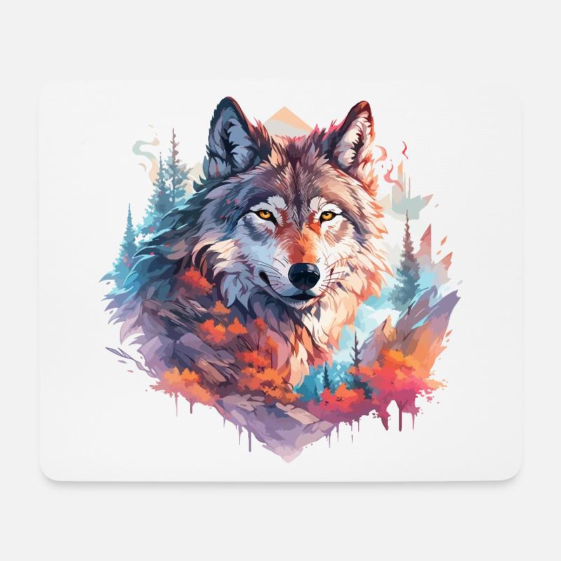 Wolf Wolfskopf Natur Wildnis Abenteuer Wald Kunst - Mousepad (Querformat) - Weiß