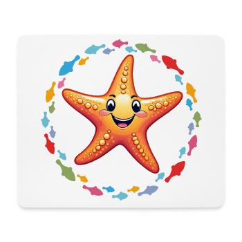 Lustiger Lachender Seestern im bunten Fischekreis - Mousepad (Querformat) - Weiß - Vorne