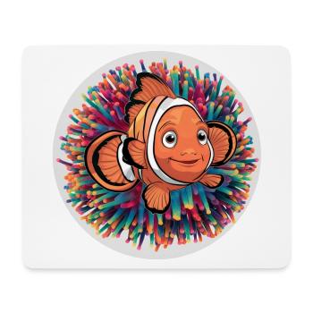 lachender Clownfisch und Seeanemone - Mousepad (Querformat) - Weiß - Vorne