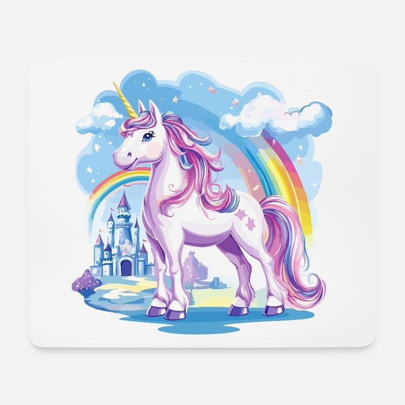 Einhorn Regenbogen Schloss Bunt Magie Fantasie - Mousepad (Querformat) - Weiß