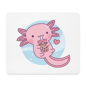 Cute Axolotl Loves Bubble Tea - Mouse Pad (horizontal) - white - Front