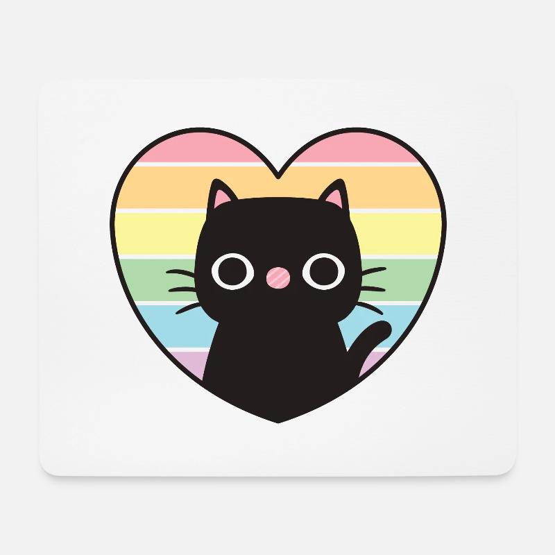 Cute Black Cat Rainbow Heart - Mouse Pad (horizontal) - white