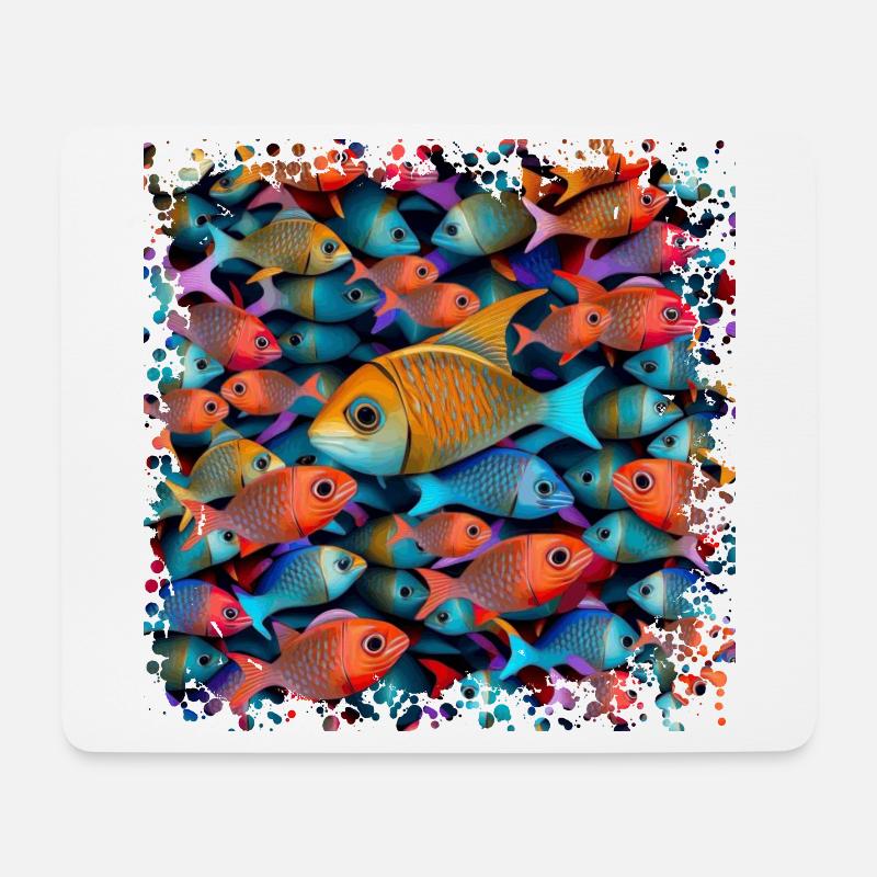 Fische schwimmen in großen Schwärmen im Meer - Mousepad (Querformat) - Weiß