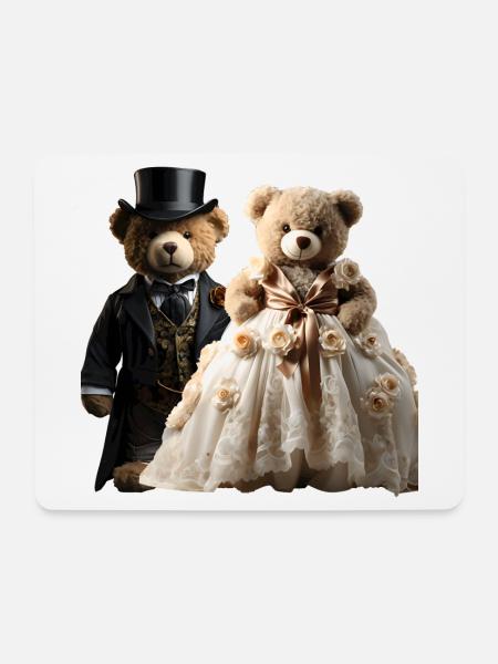 Zwei glücklich frisch verheiratete Bären - Mousepad (Querformat) - Weiß