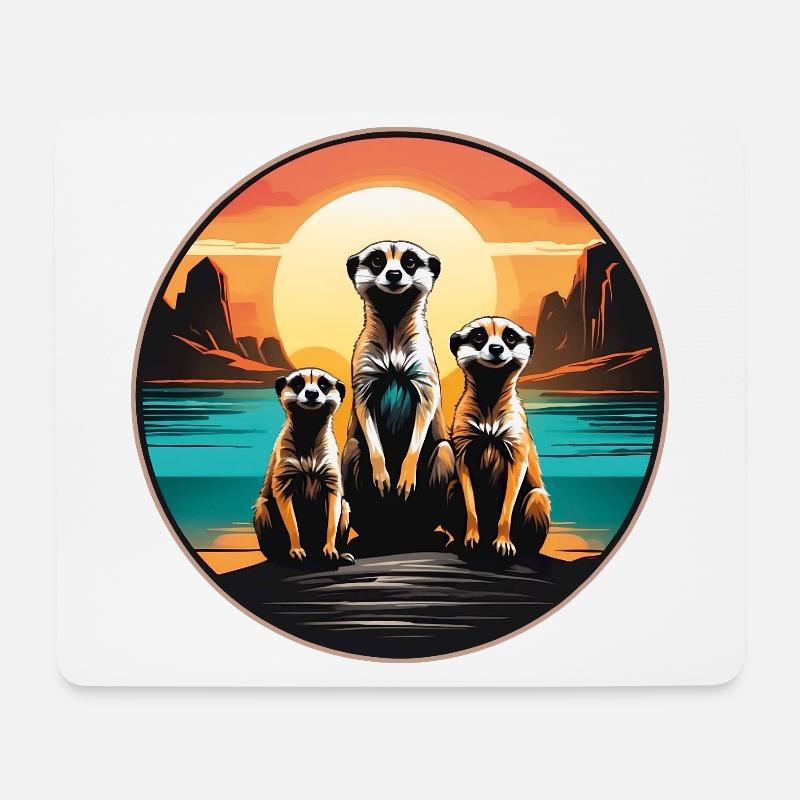 Drei coole Erdmännchen sitze auf einem Hügel - Mousepad (Querformat) - Weiß