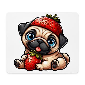 Skurril Hund Mops Erdbeere Fruchtig Comic Design - Mousepad (Querformat) - Weiß - Vorne