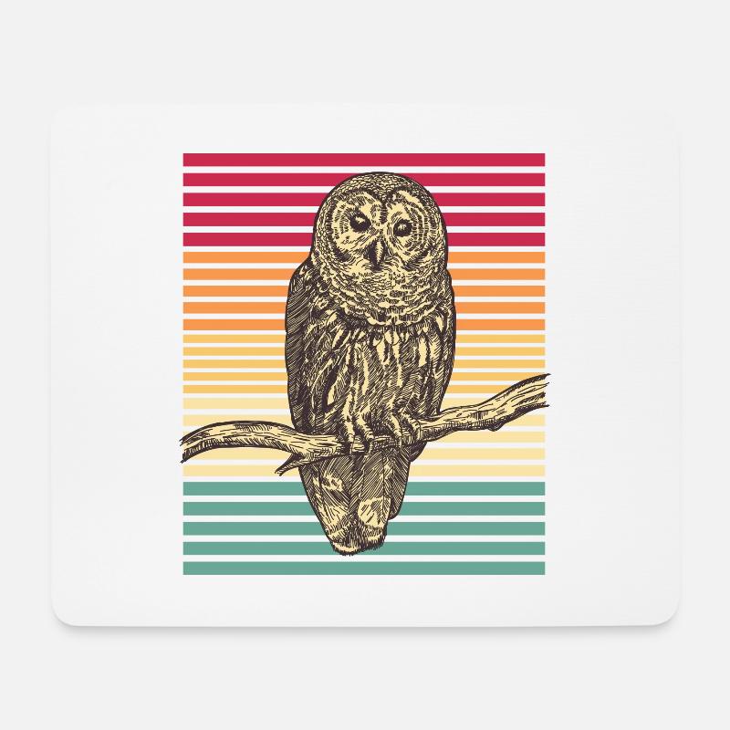 Eule Vogel Raubvogel Retro Streifenkauz Geschenk - Mousepad (Querformat) - Weiß