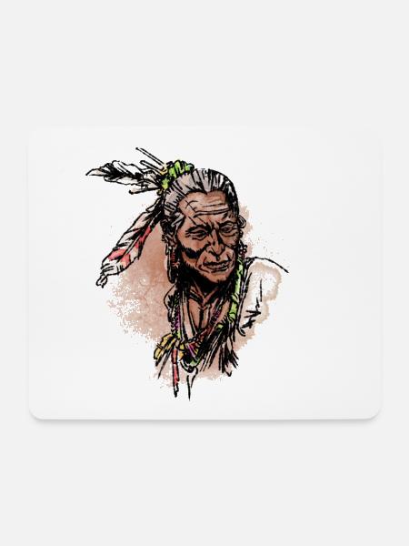 Porträt der amerikanischen Ureinwohner - Mousepad (Querformat) - Weiß