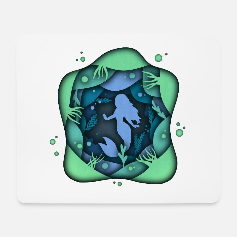 Meerjungfrau Papercut 3D - Mousepad (Querformat) - Weiß