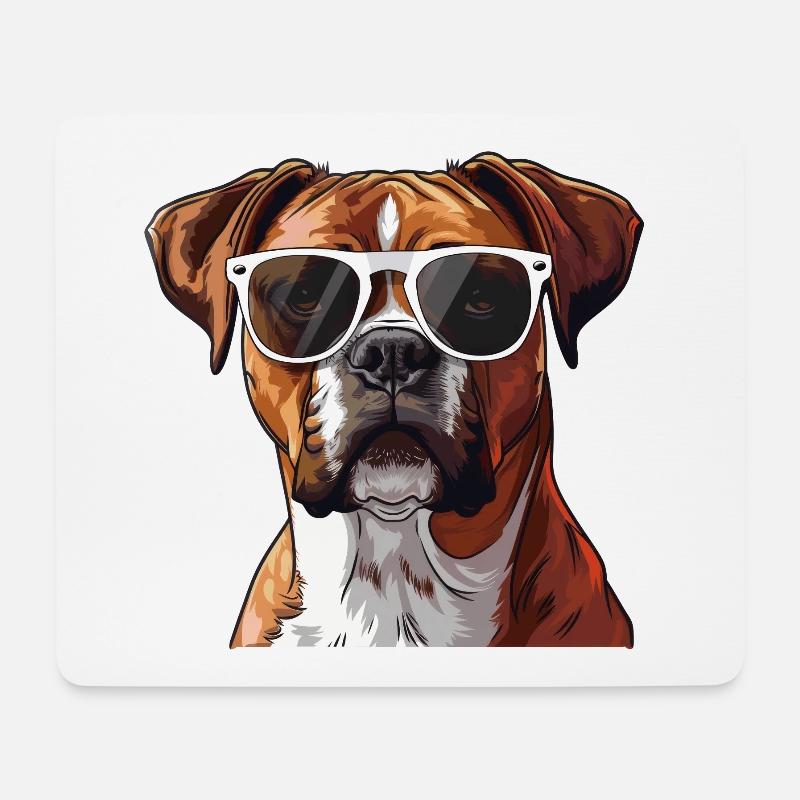 Deutscher Boxer, Hund, Sonnenbrille, Sommer - Mousepad (Querformat) - Weiß