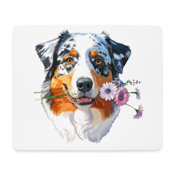 Aussie mit Blumen - Mousepad (Querformat) - Weiß - Vorne