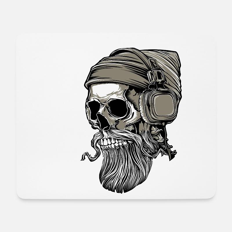 Bart Hipster Skull mit Kopfhörer - Mousepad (Querformat) - Weiß