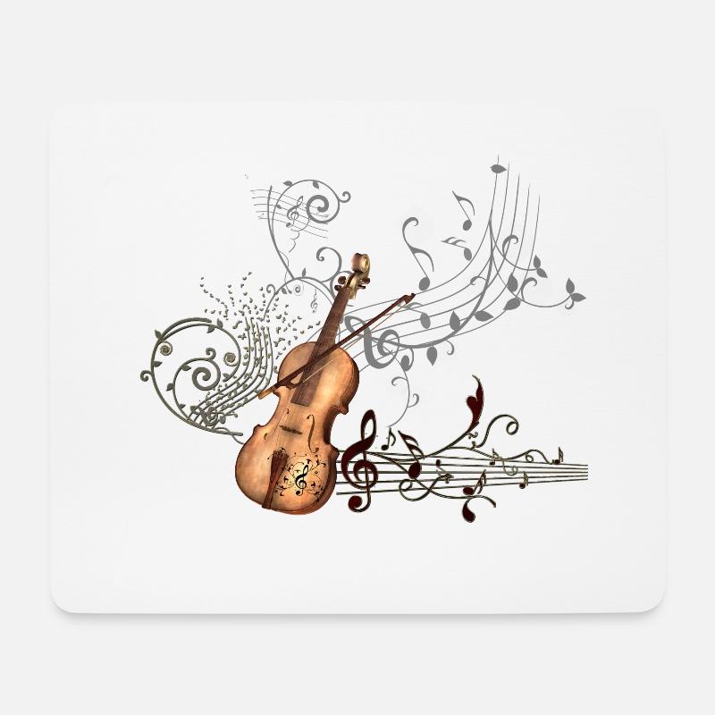 Violinmusik mit Schlüssel und floralen Elementen - Mousepad (Querformat) - Weiß