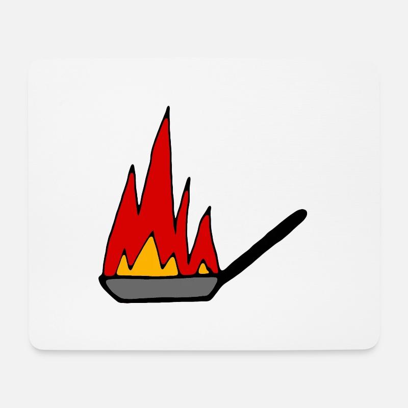 Brennende Pfanne, kochen, flambieren - Mousepad (Querformat) - Weiß