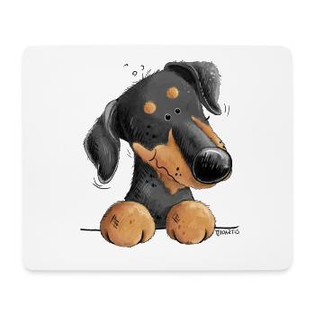 Dessin animé drôle de chien Doberman ou Pinscher I - Tapis de souris (format paysage) - blanc - Devant
