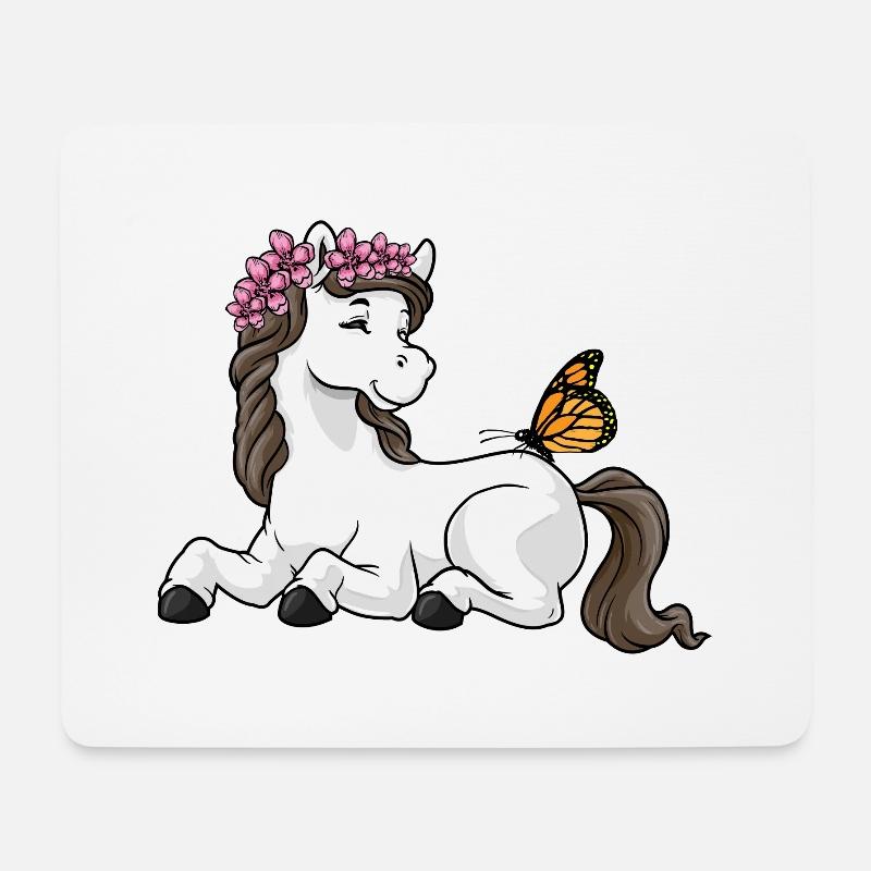 Pferd Blumenkranz - Mousepad (Querformat) - Weiß