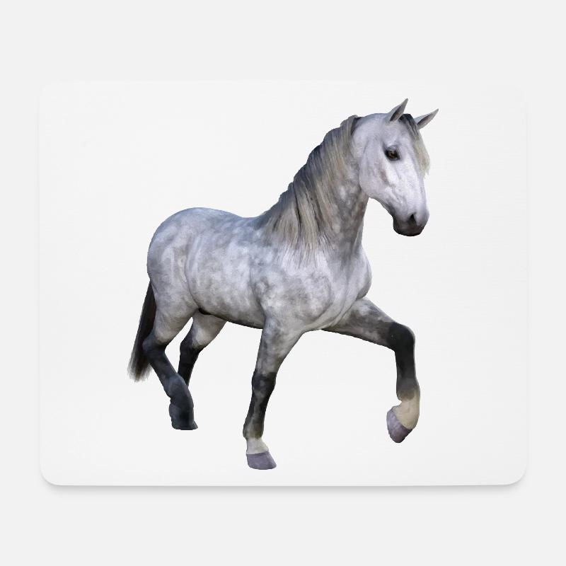 Grauer Wildpferd im Galopp - Mousepad (Querformat) - Weiß