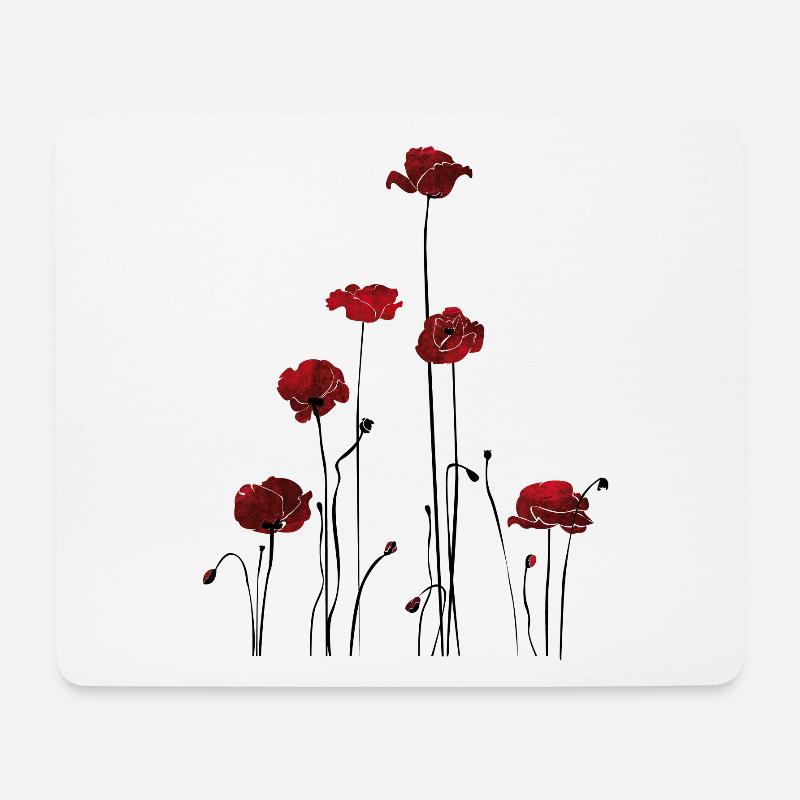 Abstrakte Blumentapete in Rot und Schwarz - Mousepad (Querformat) - Weiß