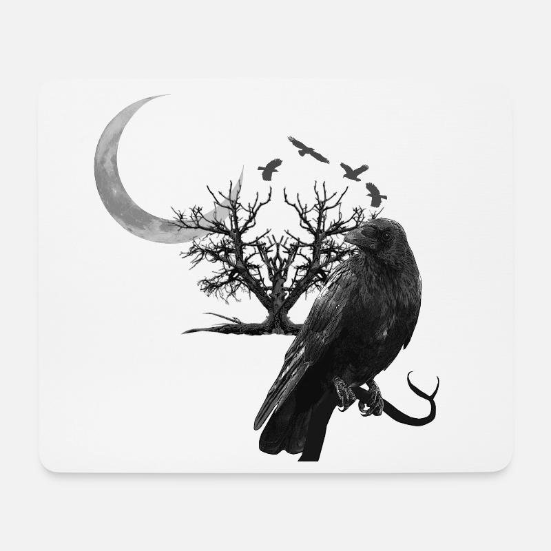 raven, crescent moon, trees, gothic design - Mouse Pad (horizontal) - white