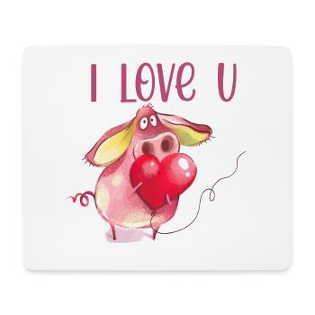 I Love U Piggy Cute Animal Design - Mouse Pad (horizontal) - white - Front