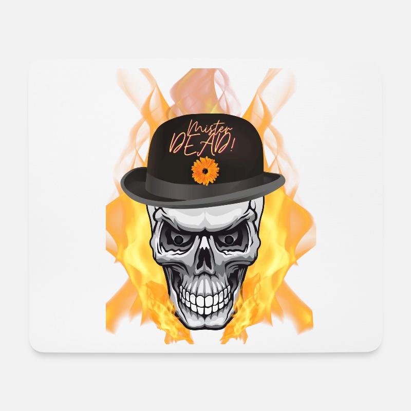 Motorradfahrer, Totenkopf, Feuer - Mousepad (Querformat) - Weiß