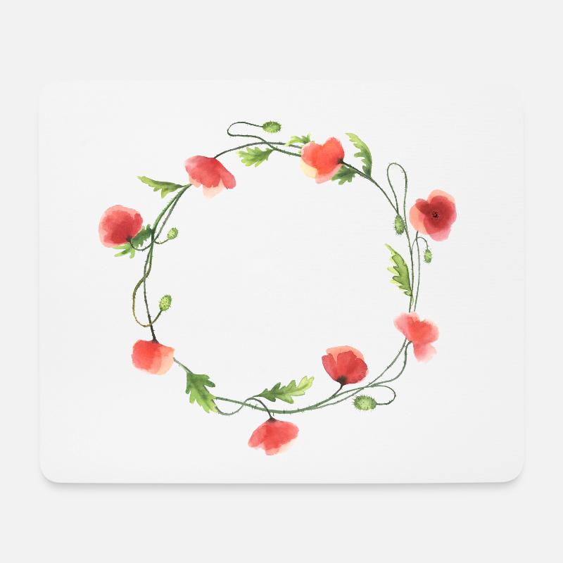 Blumenkranz aus roten Mohnblumen 1 - Mousepad (Querformat) - Weiß
