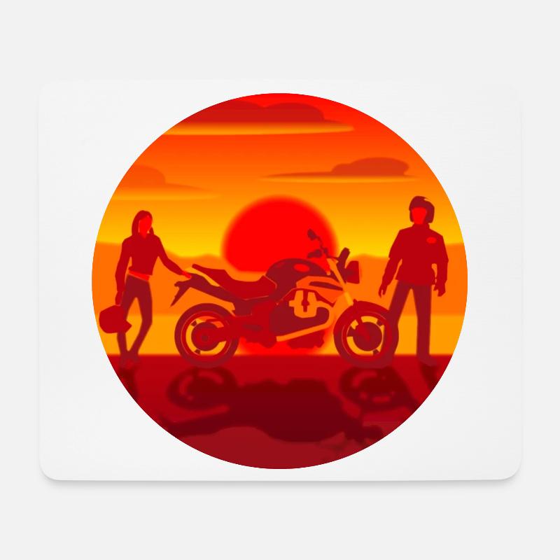 Paar und Motorrad bei Sonnenuntergang - Mousepad (Querformat) - Weiß