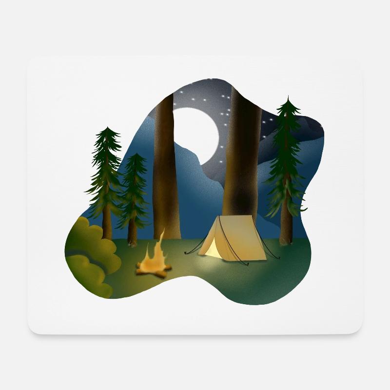 Mondnacht im Waldcamping - Mousepad (Querformat) - Weiß