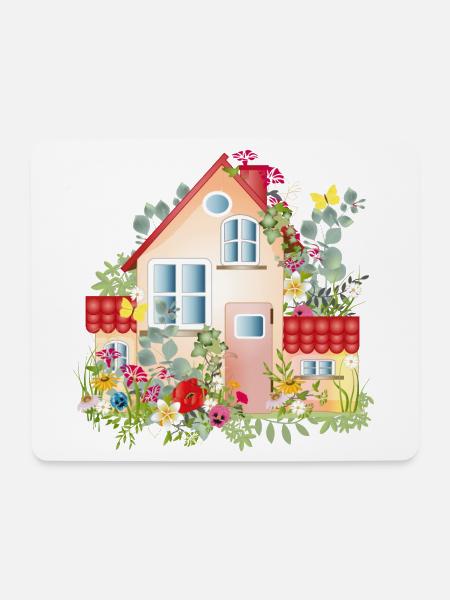 bunte Villa mit üppigen Garten - Ein Traumhaus - Mousepad (Querformat) - Weiß