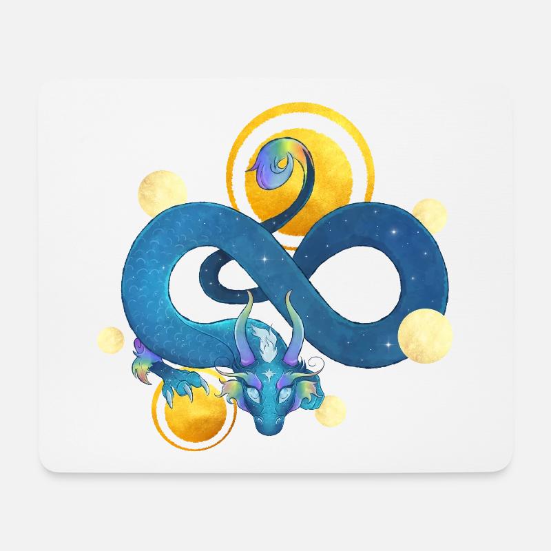 Blue Ink Spirits - Rainbow Blue Dragon & Gold - Mouse Pad (horizontal) - white
