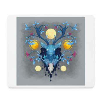 Blue Ink Spirituosen Poster - Cerf Nocturne Fleuri - Mousepad (Querformat) - Weiß - Vorne