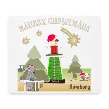 Weihnachten Hamburg, Leuchtturm Bunthaus, Wolf - Mousepad (Querformat) - Weiß - Vorne