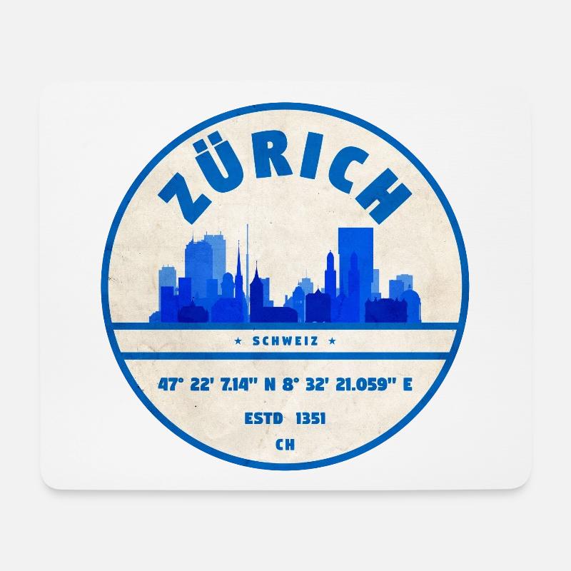 Zürich Skyline Blau Stempel - Mousepad (Querformat) - Weiß