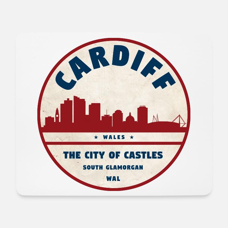 Cardiff Skyline Vintage Abzeichen - Mousepad (Querformat) - Weiß
