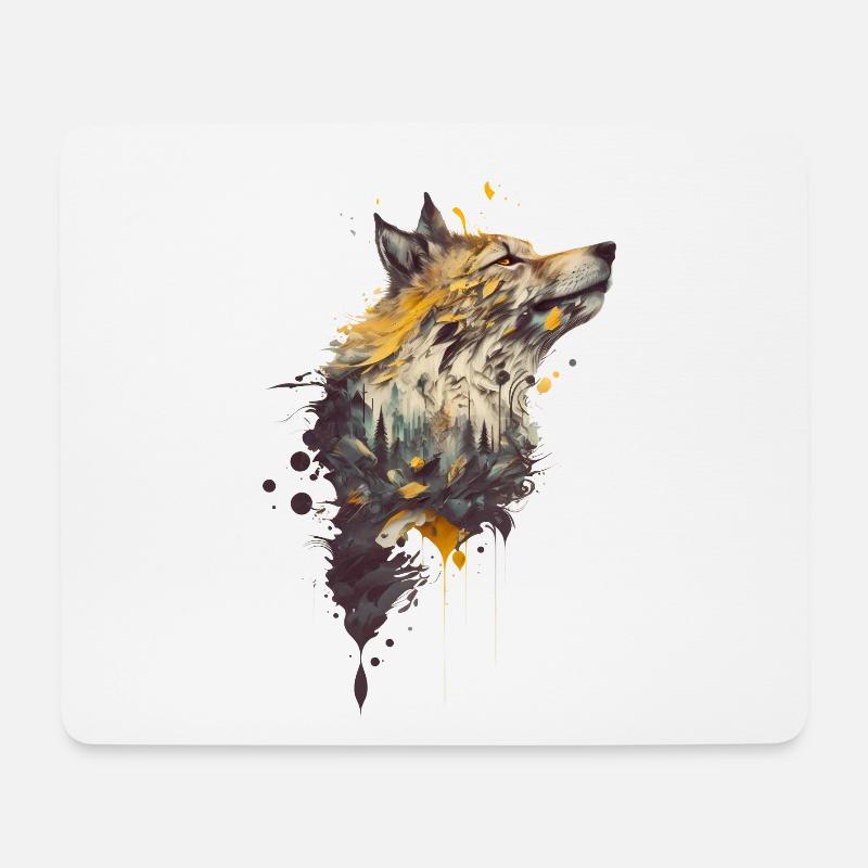 Wolf Design mit einem inkludierten Wald - Mousepad (Querformat) - Weiß