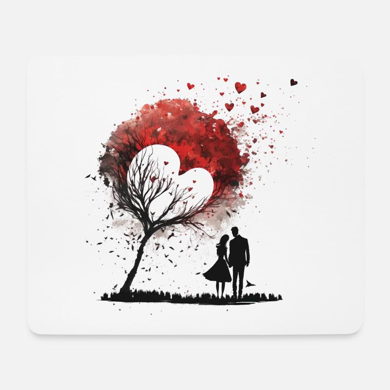 Paar mit Baum und Herz Valentinstag - Mousepad (Querformat) - Weiß
