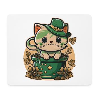 Katze im Blumentopf St. Patrick s Day - Mousepad (Querformat) - Weiß - Vorne
