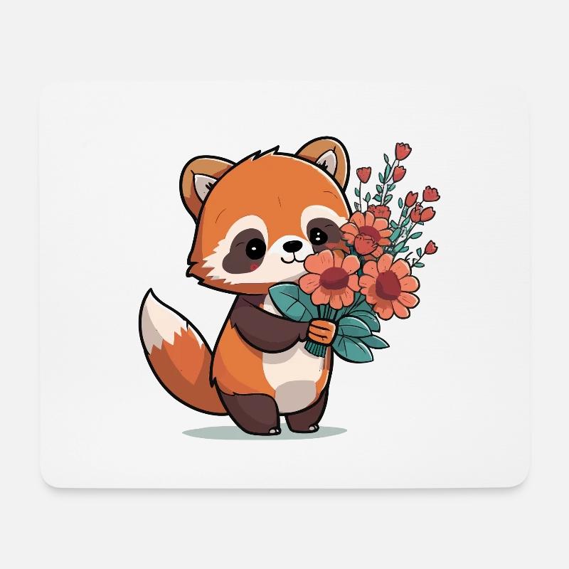 roter Panda mit Blumen - Mousepad (Querformat) - Weiß