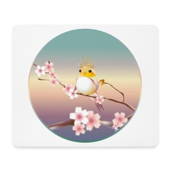 Kanarienvogel mit Krone auf Kirschblüten Ast - Mousepad (Querformat) - Weiß - Vorne